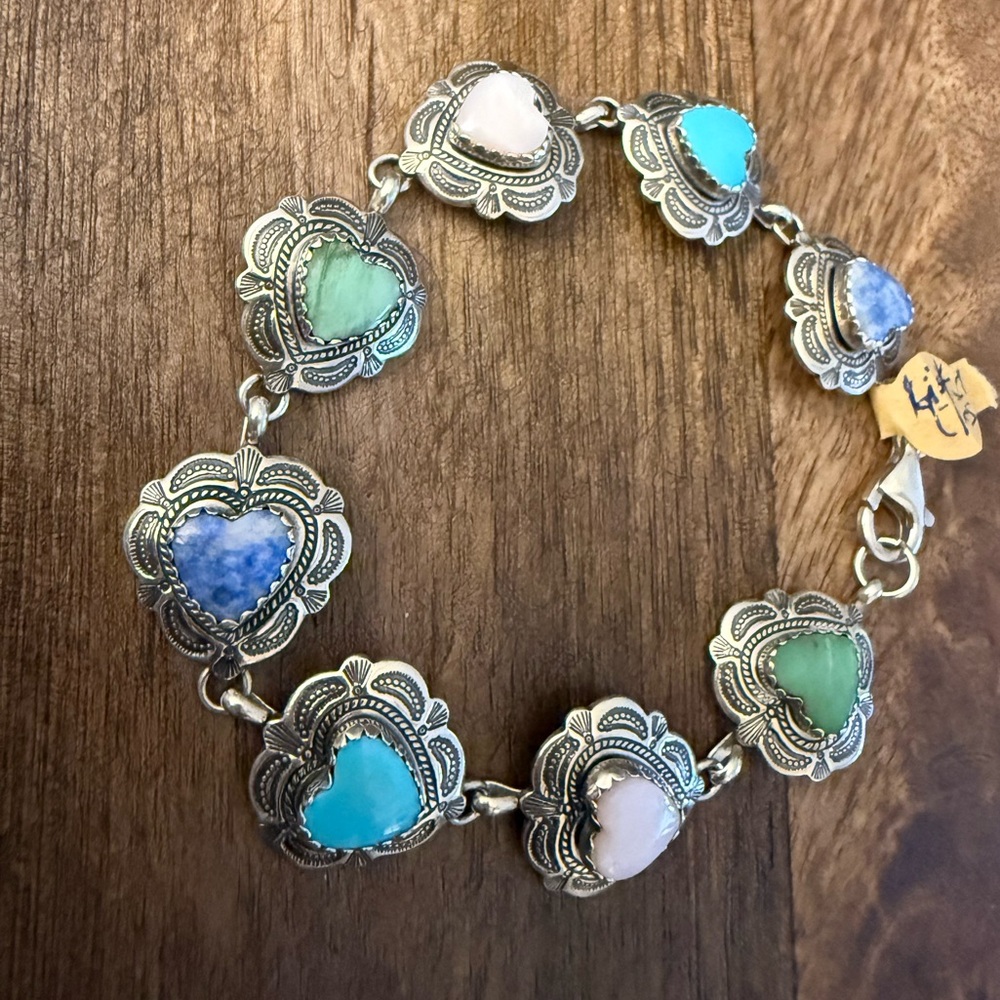 Q.T. Sterling Silver .925 Multi-Gemstone Heart Bracelet